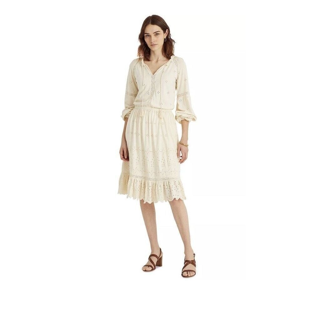 Lauren Ralph Lauren Women's Small Dress Cream Eyelet Boho Peasant black label